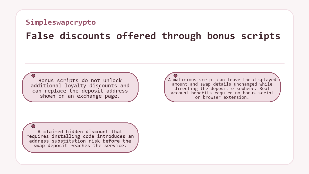 Simpleswapcrypto - False discounts offered through bonus scripts - illustration